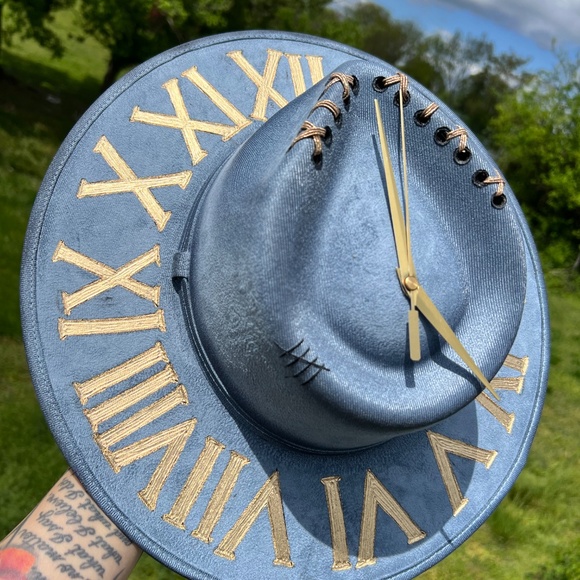 It’s Five O’clock Somewhere Hand Burned and Painted Clock Hat, Clock Burned Hat - Picture 3 of 6